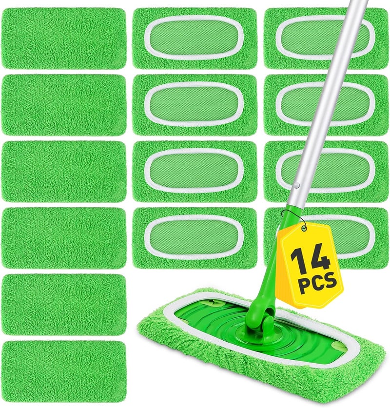 NEOACT 14Pcs Reusable Microfiber Mop Pads Compatible with Sweeper Mops,Dry Sweeping Cloths & Wet Mopping Pads Refills,Washable Mop Pads for Floor Cleaning - Image 1
